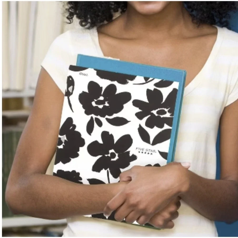 Lot of 6 Five Star Fashion 2-Pocket Paper Folder Black White Daisies Floral